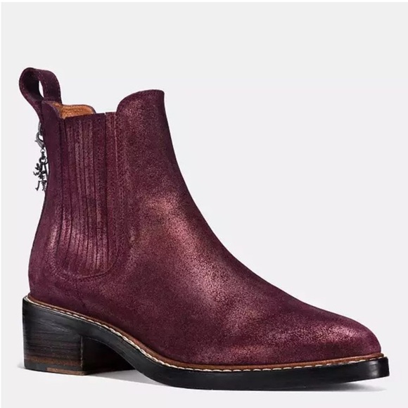 Coach Bowery Chelsea Boot Maroon Glitter Suede Western Leather Women’s Size 8.5 - Picture 1 of 16